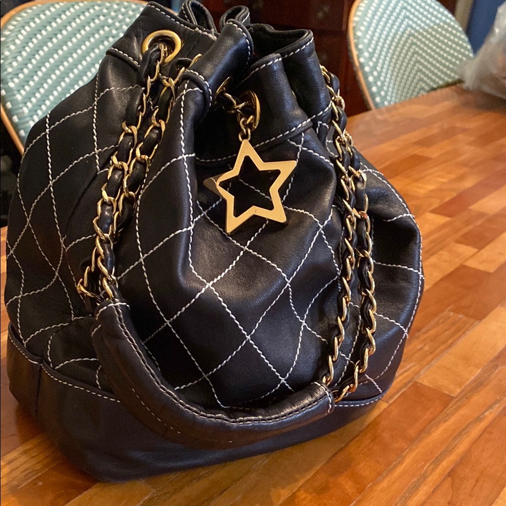 Carlisle Navy with White Stitching Quilted Chain Shoulder Bag